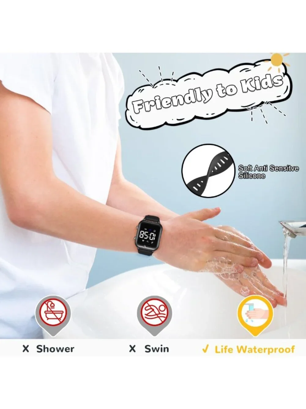 Waterproof Kids Digital Sports Watch with Fitness Tracker, Pedometer & Alarm